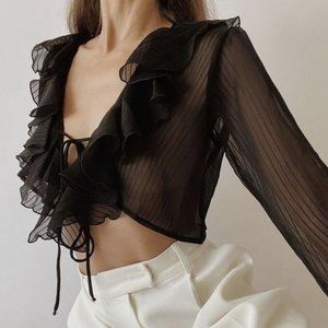 Trois The Label Rosie Ruffled Chiffon Crop Top